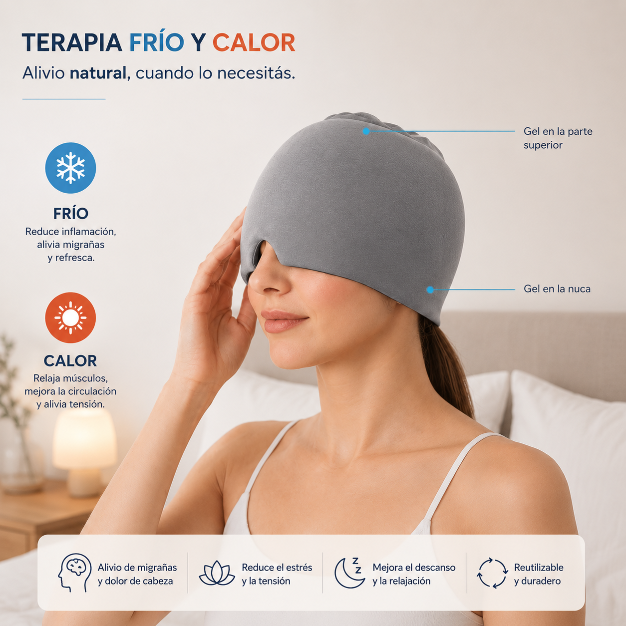 Gorro Gel 360° Premium | Alivio de Migrañas, Cefaleas y Estrés